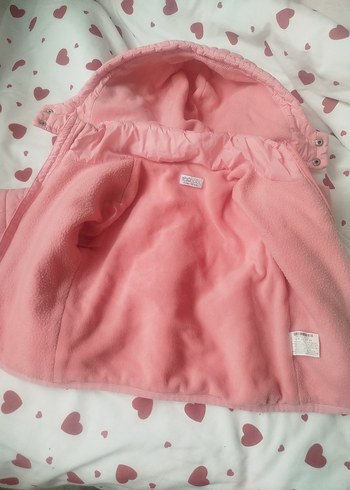 18-24 Ay Beden pembe Renk Düğmeli Kapüşonlu Kız Çocuk Pembe Mont