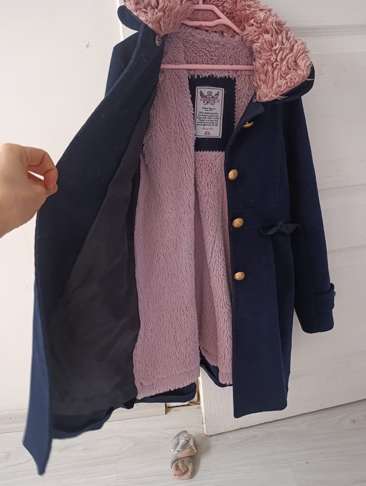 Kürklü Mavi Midi Kaban - Görsel 2