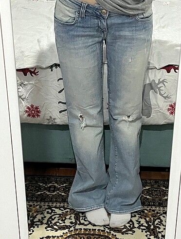 Mavi düşük bel vintage jean