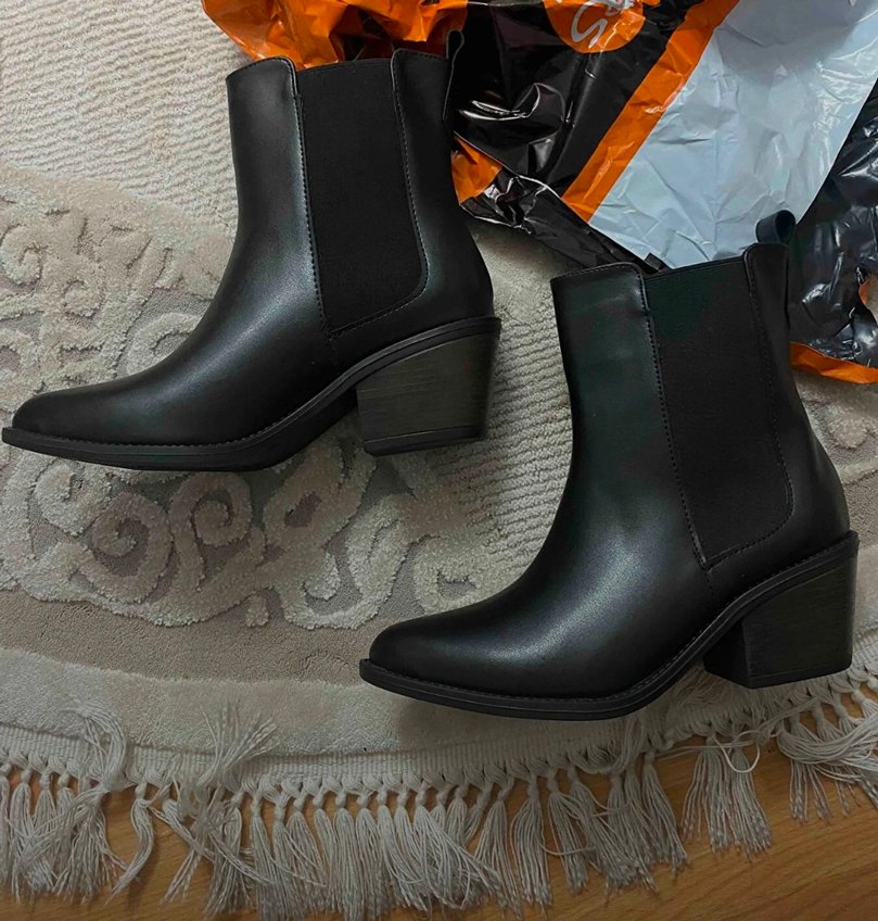 Siyah Deri Kadın Bot, Kalın Topuklu - Görsel 4