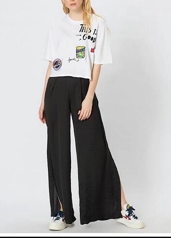 Saten bershka yirtmacli pantolon