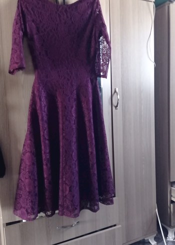 Mor Dantelli Midi Elbise