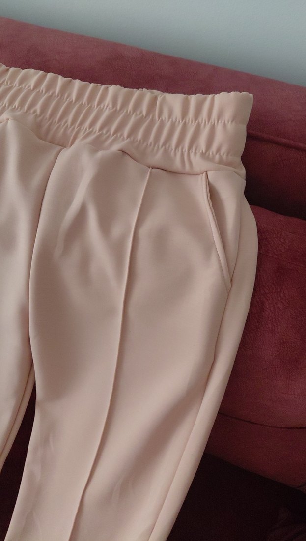 Bej Pilili Kadın Kumaş Pantolon - Görsel 3