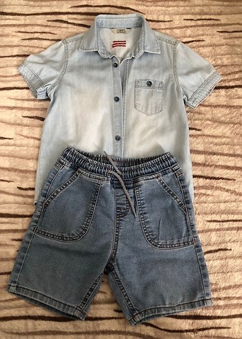 Gri Denim Bebek Erkek Takım Kısa Kollu