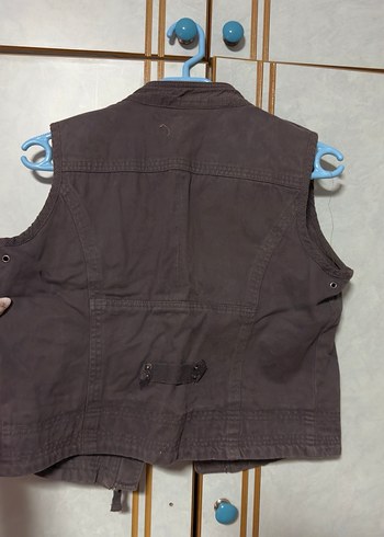 m Beden gri Renk Kemer Detaylı Koyu Gri denim Yelek