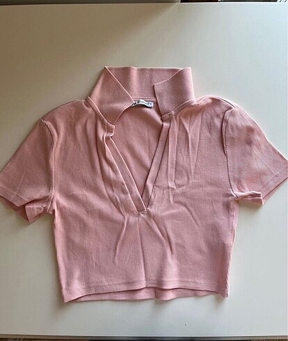 zara pembe polo yaka crop