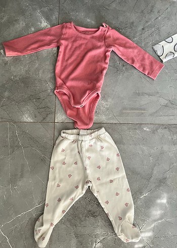 3 Ay Beden pembe Renk Uzun Kollu Triko Bebek Kız Takımı