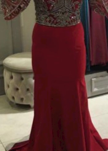 Bordo V Yaka Uzun Bohem Henna Elbise - Görsel 2