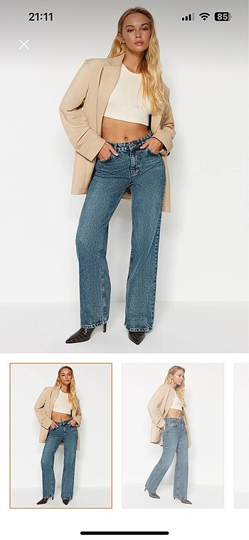 Mavi Soluk Efektli Vintage Wide Leg Jean
