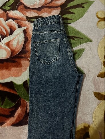 Mavi Soluk Efektli Vintage Wide Leg Jean - Görsel 2
