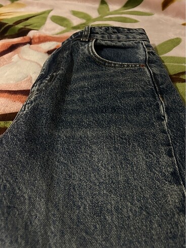 Mavi Soluk Efektli Vintage Wide Leg Jean - Görsel 6