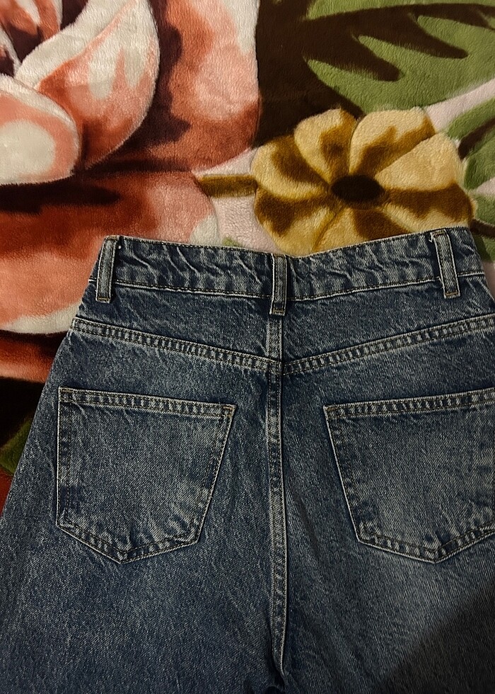 Mavi Soluk Efektli Vintage Wide Leg Jean - Görsel 3