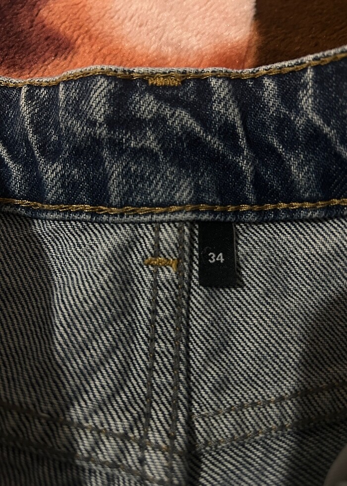 Mavi Soluk Efektli Vintage Wide Leg Jean - Görsel 4