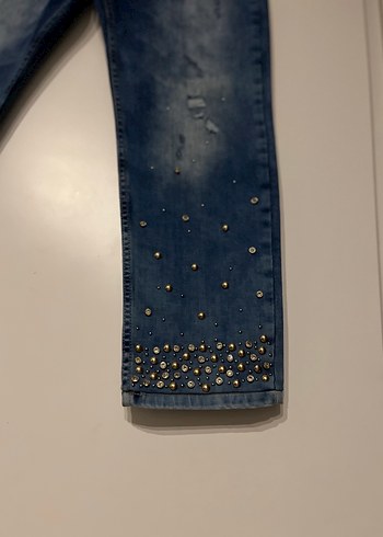 Ghisa Gold İşlemeli Taşlı Fit Kot Pantolon - Görsel 3