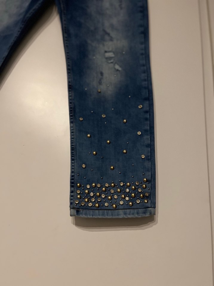 Ghisa Gold İşlemeli Taşlı  Fit Kot Pantolon - Görsel 3