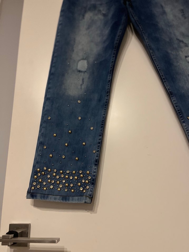 Ghisa Gold İşlemeli Taşlı  Fit Kot Pantolon - Görsel 4