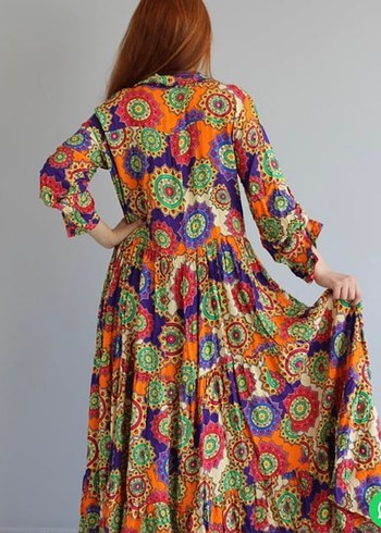 m Beden Park Moda Renkli Desenli Uzun Bohem Elbise