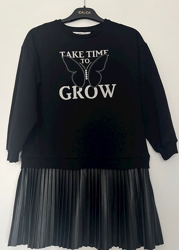 Lc Waikiki Kız Siyah Deri Görünümlü Pilili Sweatshirt Elbise - Görsel 2