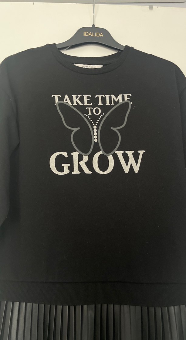 Lc Waikiki Kız Siyah Deri Görünümlü Pilili Sweatshirt Elbise - Görsel 3