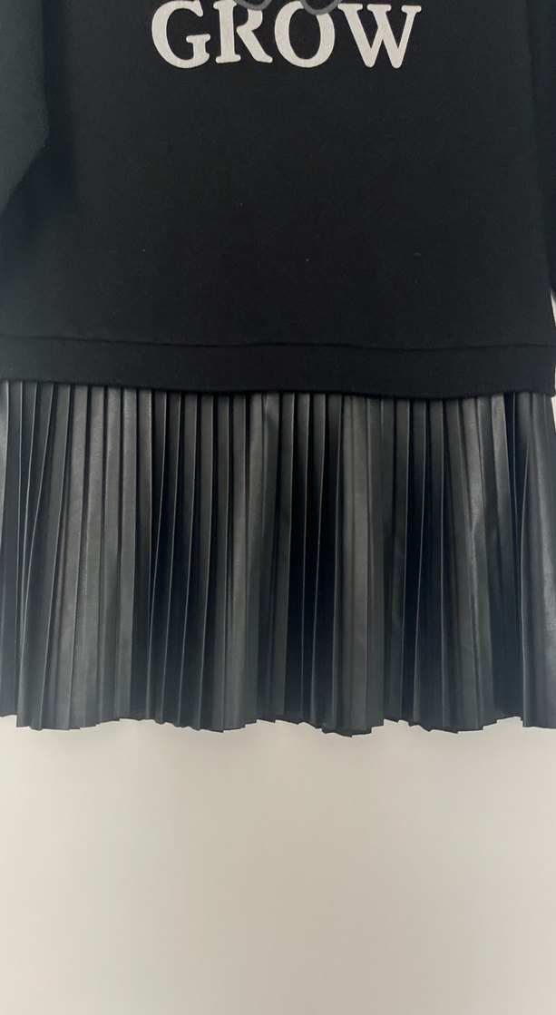 Lc Waikiki Kız Siyah Deri Görünümlü Pilili Sweatshirt Elbise - Görsel 4