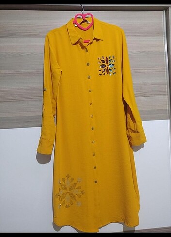 Etiketli ayrobin tunik hardal