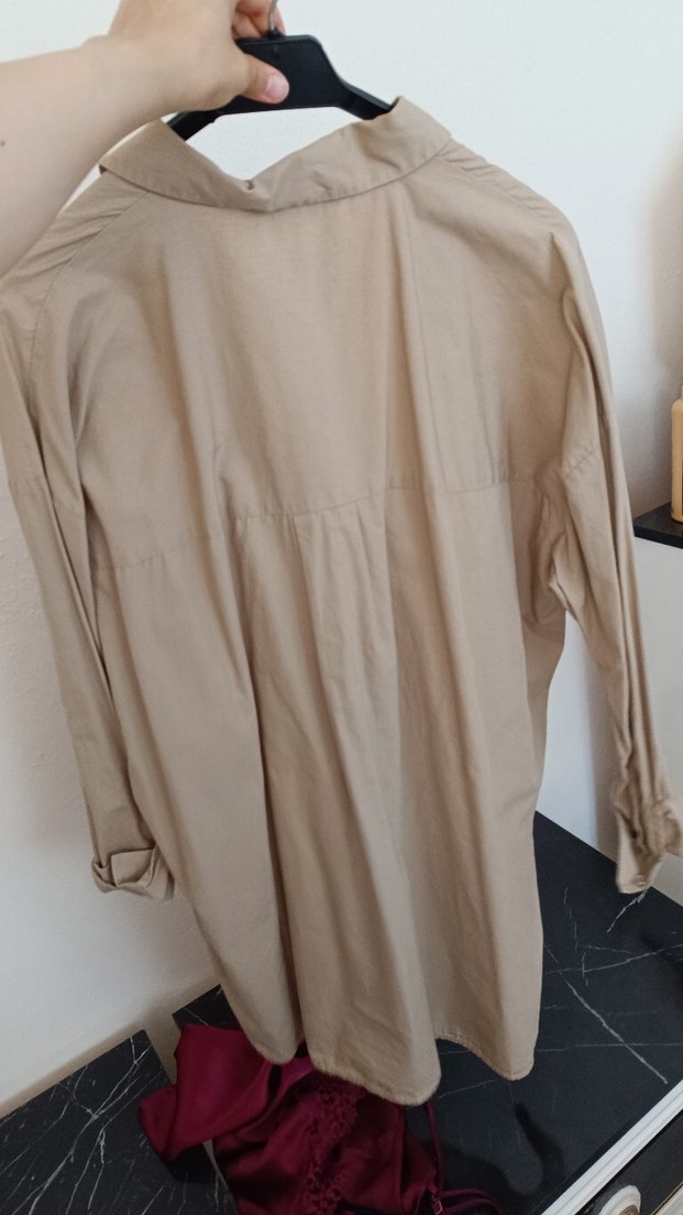 Bej Kadın Keten Midi Gömlek - Görsel 3