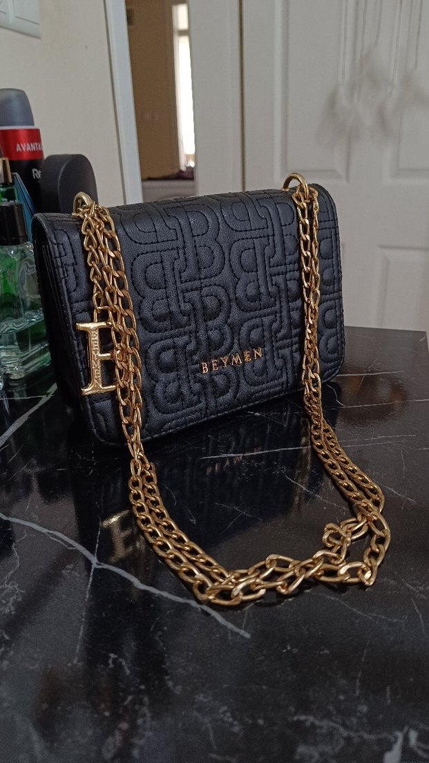 Zincir Detaylı Siyah Deri Kadın Çanta - Görsel 2