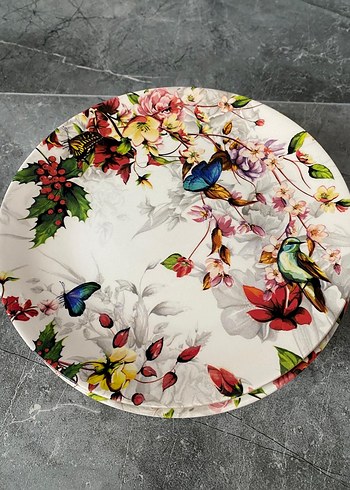 Çiçek ve Kuş Desenli Çok Renkli Tabak Seti - Görsel 3