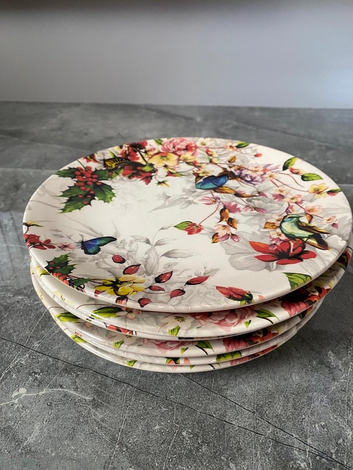 Çiçek ve Kuş Desenli Çok Renkli Tabak Seti - Görsel 2