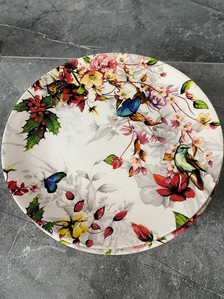 Çiçek ve Kuş Desenli Çok Renkli Tabak Seti - Görsel 3