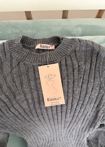 Gri Yüksek Yakalı Triko Kadın Elbise - Görsel 6