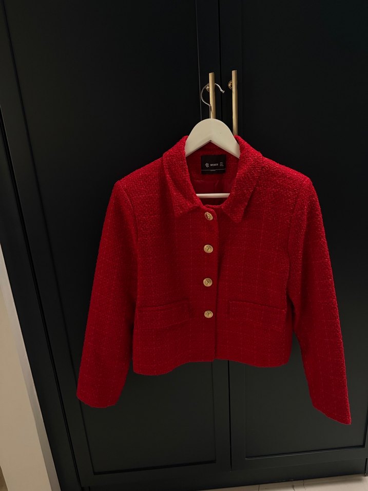 Kırmızı Düğmeli Kadın Mini Blazer Ceket - Görsel 5