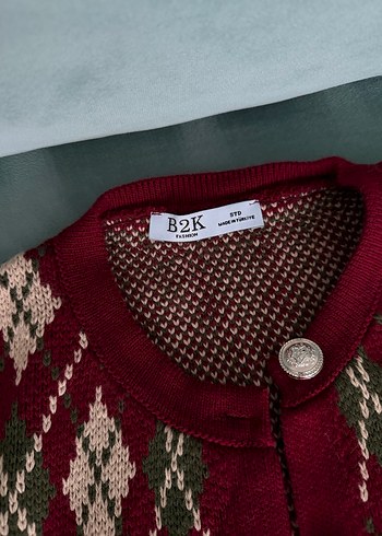 Bordo Kareli Örgü Kadın Hırka - Görsel 5