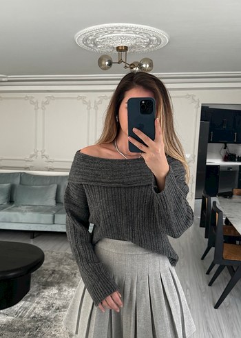 Gri Pilili kaşe Mini Etek - Görsel 4