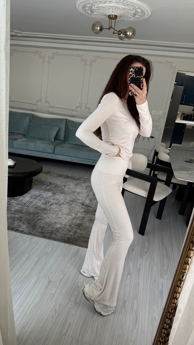 Beyaz Kadın Pamuklu Uzun Kollu Takım - Görsel 3