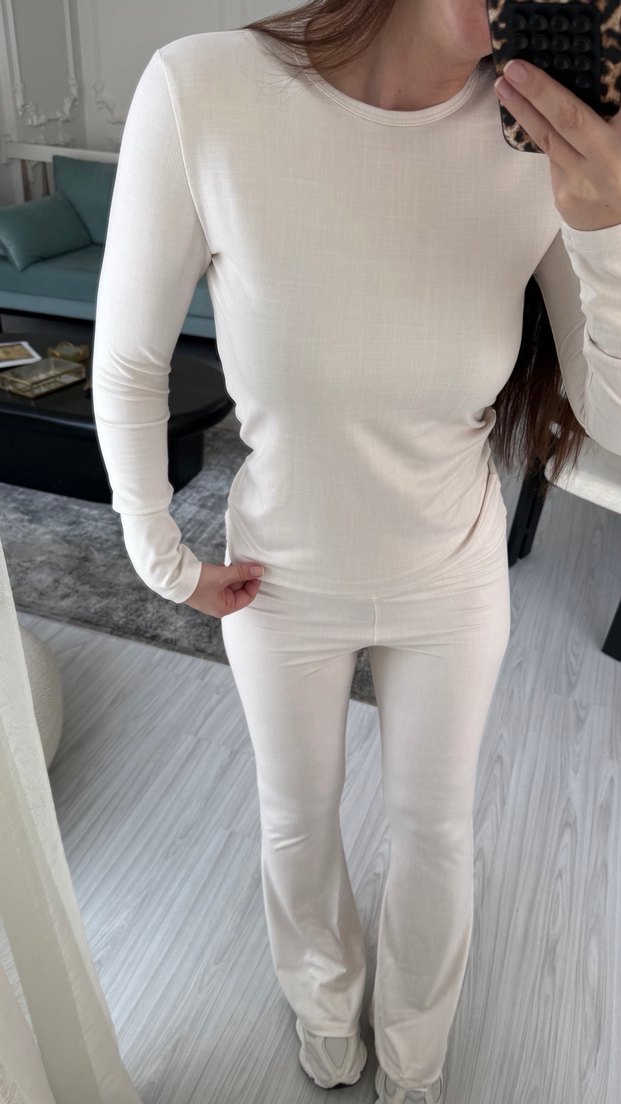 Beyaz Kadın Pamuklu Uzun Kollu Takım - Görsel 4