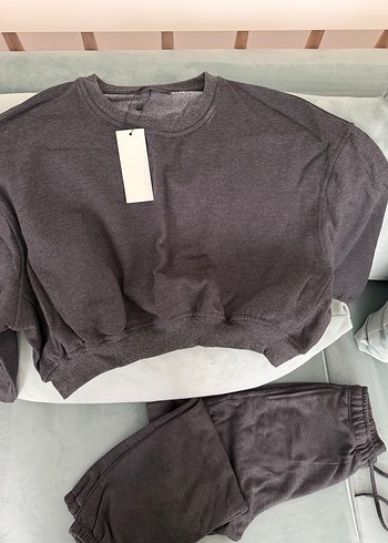 Gri Kadın Rahat Kesim Keten Eşofman Takımı - Görsel 3