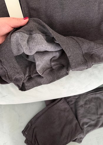 Gri Kadın Rahat Kesim Keten Eşofman Takımı - Görsel 5