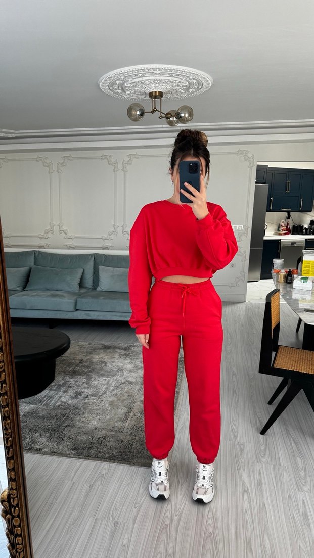 Gri Kadın Rahat Kesim Keten Eşofman Takımı - Görsel 2