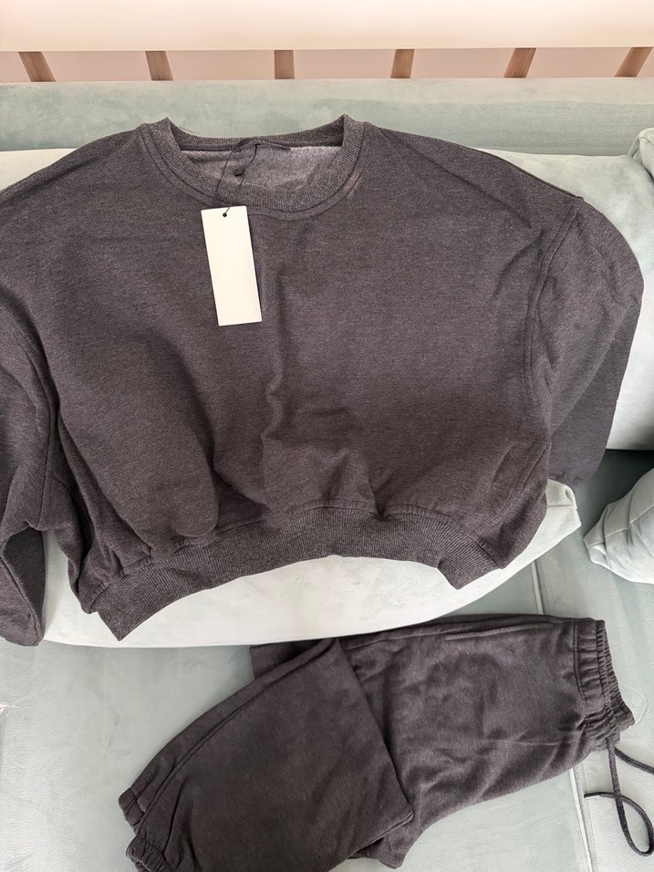 Gri Kadın Rahat Kesim Keten Eşofman Takımı - Görsel 3