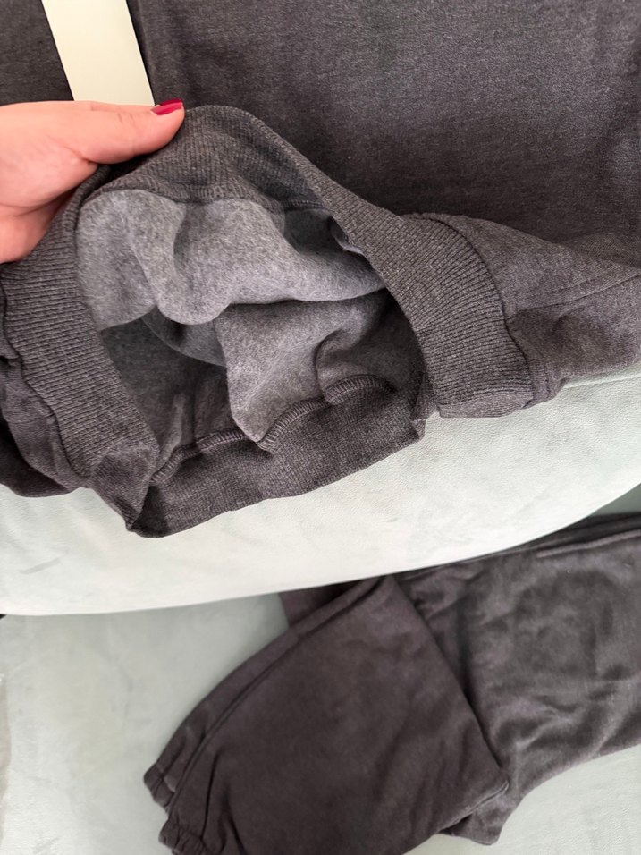 Gri Kadın Rahat Kesim Keten Eşofman Takımı - Görsel 5