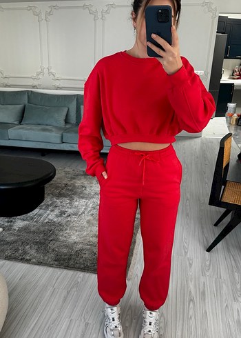 Kırmızı Kadın Rahat Kesim Eşofman Takımı - Görsel 2