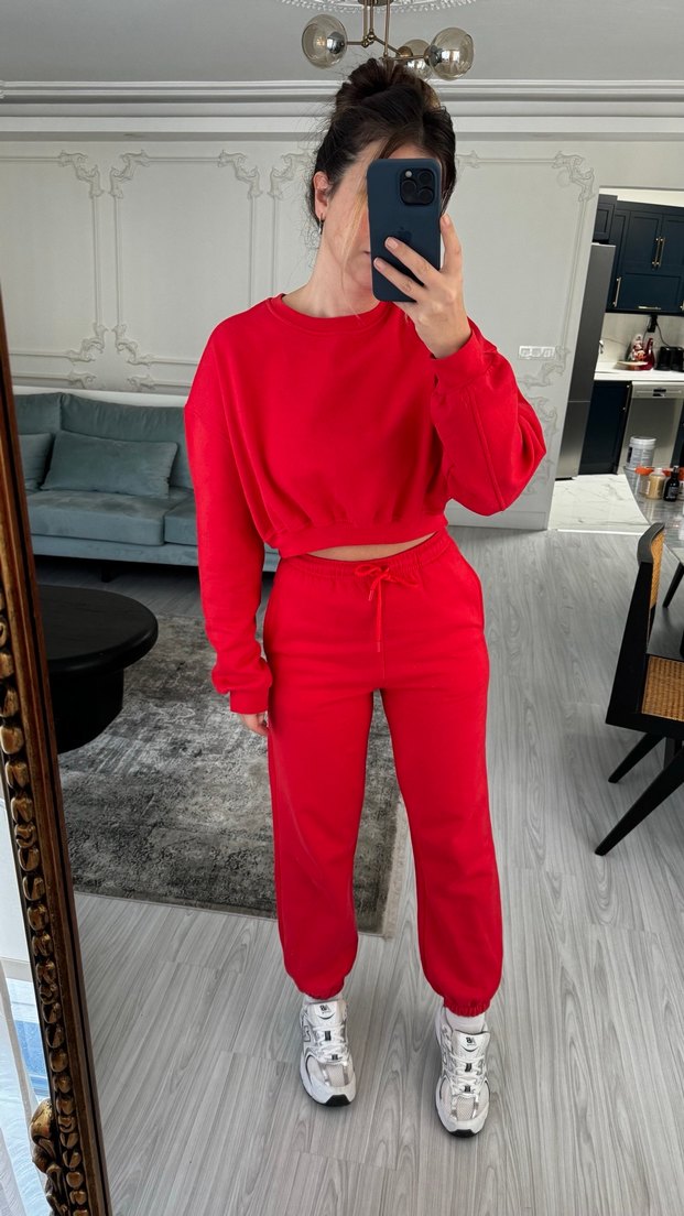 Kırmızı Kadın Rahat Kesim Eşofman Takımı - Görsel 3