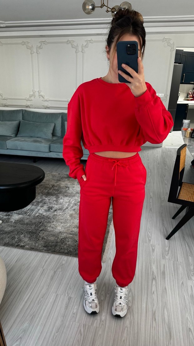 Kırmızı Kadın Rahat Kesim Eşofman Takımı - Görsel 2