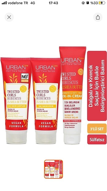 Urban care kıvırçık şaçlar için olan seti