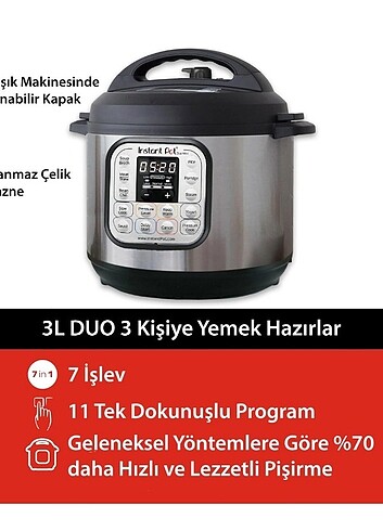 Instant Pot Akıllı Pişirici, 3 Litre Kapasite, Elektrikli Düdükl