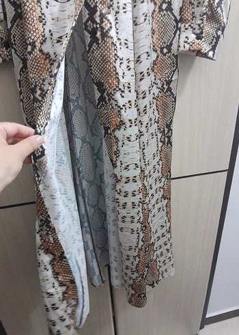 l Beden kahverengi Renk Yılan Desenli Uzun Kadın Elbise