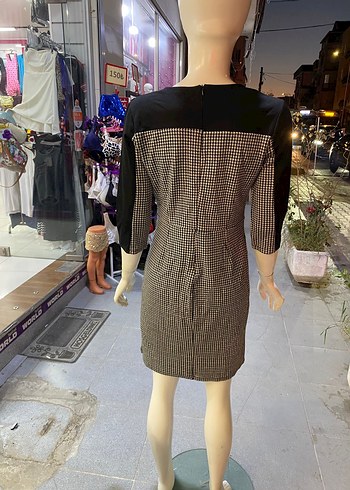 xl Beden Gri Ekoseli Midi Kadın Elbise