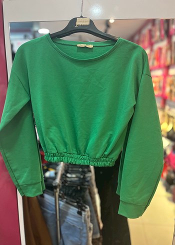 İnce Yeşil Crop Sweatshirt