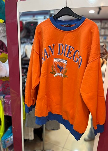 Turuncu Baskılı Oversize Sweatshirt